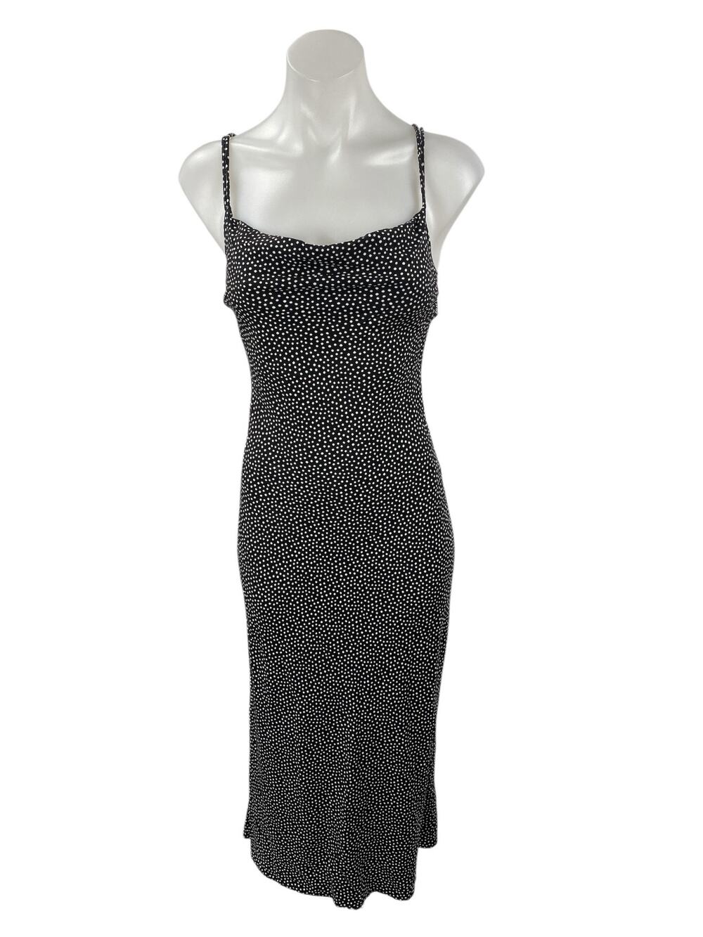 Zara Black Polka Dots Sleeveless Strappy Cowl Neck Cami Slip Maxi Dress Size S